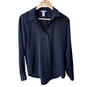 H&M Top Blouse Button Up Black Business Casual Preppy Academia Cocktail Party 6